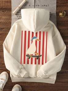 Sweatshirt Wanita dengan Tali Serut, Gambar Botol Jus Jeruk Lucu dengan Teks Jepang di Bagian Belakang, Sweatshirt Longgar dan Kasual Lembut untuk Musim Gugur/Dingin - Aprikot - View 5