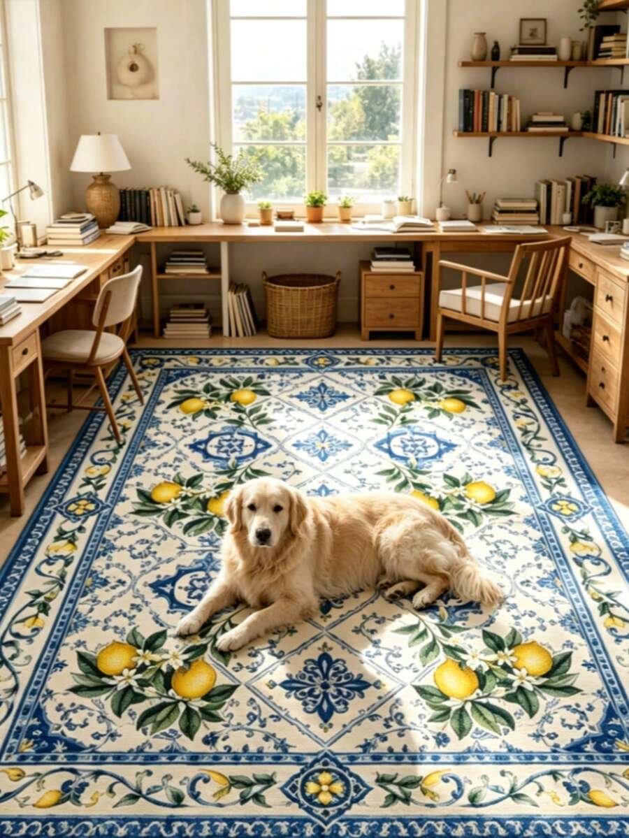 Una alfombra con estampado de limón, perfecta para un aspecto fresco de verano. Adecuada para alfombras decorativas, decoración de dormitorio, alfombras pequeñas, decoración del hogar, alfombras de sala de estar, alfombras pequeñas de sala de estar, alfombras de dormitorio, decoración del hogar de sala de estar, alfombras de exterior y alfombras lavables. - Multicolor 2 - Ver 1
