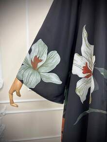 Hafizah New Women Printed Cardigan Jacket, Fashionable Abaya Robe With Headscarf Black Spring Fall - Black - View 9