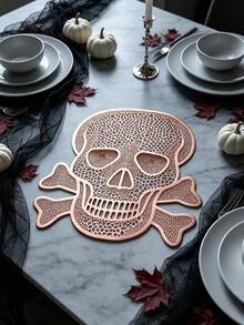 1/4/6/12pcs Halloween Skull PVC Gold Foil Placemats, Hotel Restaurant Decoration Heat-Resistant Non-Slip Table Mats, Western Style Table Mats For Weddings, Parties, Autumn Harvest Festival, Holiday Celebrations, Picnics, Camping, Birthday Banquet Table Decor - Multicolor - View 4
