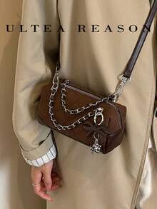 1pc Solid Color Suede New Women's Bag, Shoulder Bag, Crossbody Bag, Fashion Quilted Chain Square Handbag, Suitable For Commuting, Shopping, Dating - Coffee - View 7