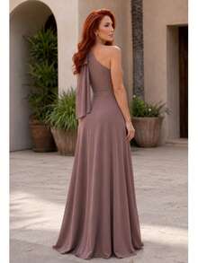 Long Dress For Bridesmaid Wedding Graduation Light Party - Mocha Brown - View 3