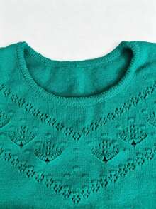 Sweater Pullover Leher Bulat Berlubang Warna Polos Lembut Musim Gugur/Dingin, Atasan Rajut Lengan Panjang Kasual Serbaguna dan Elegan - Danau Hijau - View 3