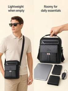PU Handbag Crossbody Bag Business Commute Litchi Grain One Shoulder Small Bag Multi-Layer Large Capacity Casual Men's Bag Back-To-School - Multicolor - View 2