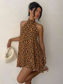 Women's One-Shoulder Summer Dress Romper - 摩卡棕 - 查看 2