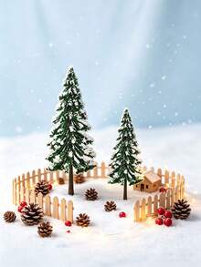 10pcs/6pcs/1pc Snow-Covered Artificial Cedar Tree Decoration, Plastic Mini Pine Branch With Cedar Shaped Model, Realistic Winter Wonderland Desktop Ornament, Suitable For Christmas And Year-Round Office/Office, Micro Landscape Decoration, Architectural Sand Table Model - Multicolor - View 6