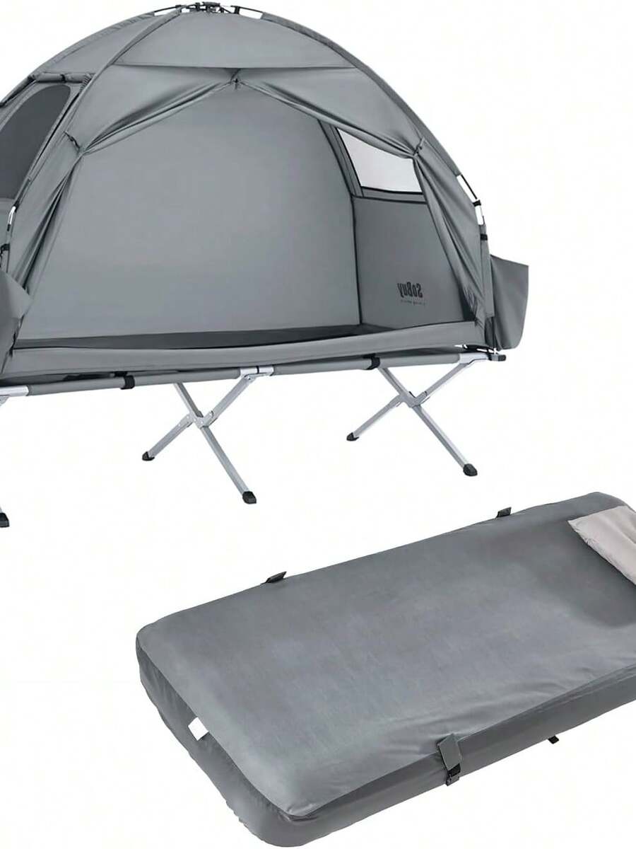 SoBuy Camping Tent With Air Mattress And Accessories, 1-Person Trekking Tent With Frame 193.5x86x160 Cm - A - View 1