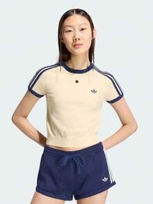 Adidas Originals Women's KNIT TEE Short Sleeve T-Shirt Knit Collarless Short TKS7376 - Pale Yellow - View 1