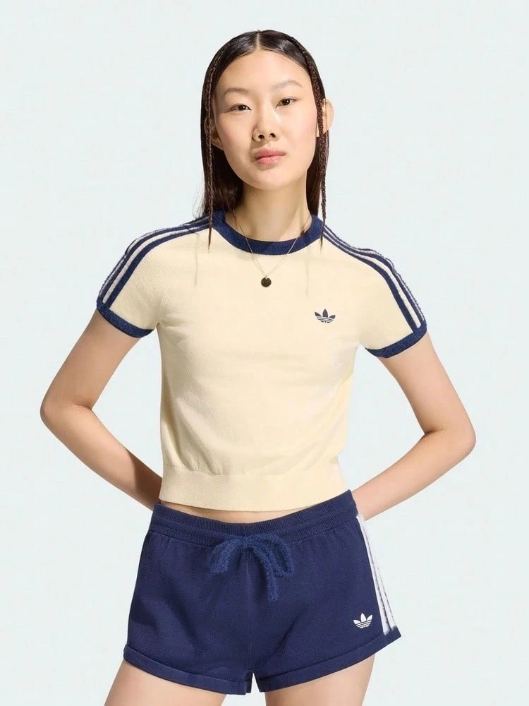 Adidas Originals Women's KNIT TEE Short Sleeve T-Shirt Knit Collarless Short TKS7376 - Pale Yellow - View 1