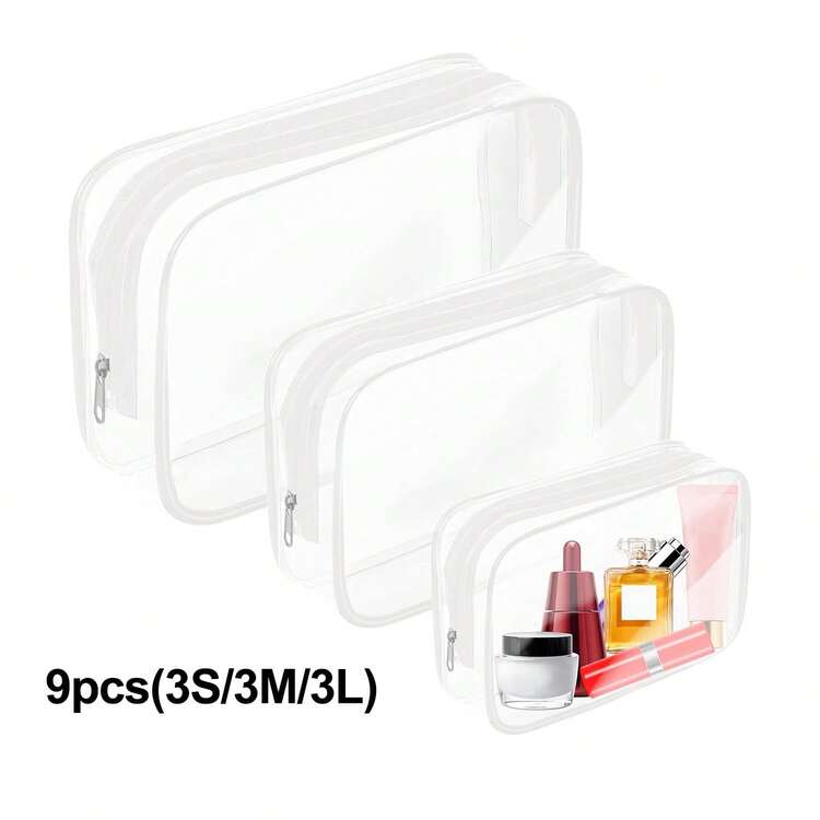 3pcs Transparent Toiletry Bag Women Travel Makeup Bag Airline Carry-On Size Sealed Bag Cosmetic Storage Bag, Wash Bag - White - View 22