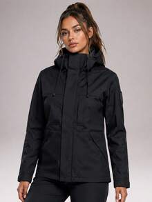 CZRLHYT 1pc Women's Hooded Zip-Up Outdoor Jacket With Pockets, Suitable For Various Outdoor Sports - Black - View 1