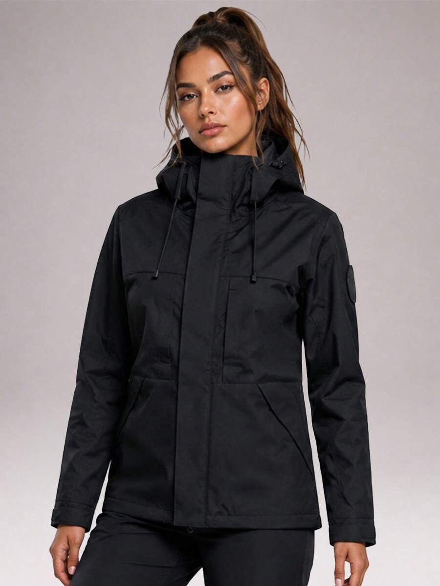 CZRLHYT 1pc Women's Hooded Zip-Up Outdoor Jacket With Pockets, Suitable For Various Outdoor Sports - Black - View 1