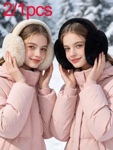2/1pc Children's Winter Windproof Warm Ear Muffs, Teenager Ear Covers, Winter Plush Ear Bags, Unisex Boys & Girls, Anti-Freeze Foldable Ear Muffs, Outdoor, Skiing, Hiking Cold Protection Warm Ear Muffs - Multicolor - View 2