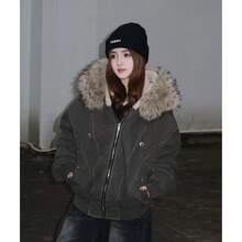 Women's Winter Hooded Parka Coat With Faux Fur Trim, Black Long Sleeve, Zipper Pockets, Fitted Hem, Regular Length, 100% Polyester Filling - Army Green - View 9