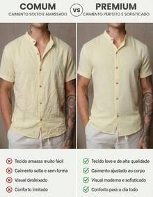 Men's Premium Short-Sleeve Shirt, Lightweight Fabric, Easy To Iron,  For Summer And Beach, Linen Look - - Butter Yellow - View 5