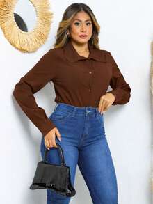Women Blouses & Shirts - Rust Brown - View 2