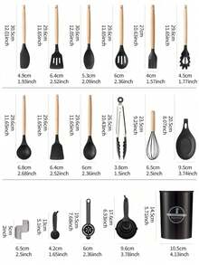 5/12/14/36pcs Kitchen Cooking Utensils Set,Non-Stick Silicone Cooking Kitchen Utensils Spatula Set With Holder, Wooden Handle Silicone Kitchen Gadgets Utensil Set - Multicolor - View 4