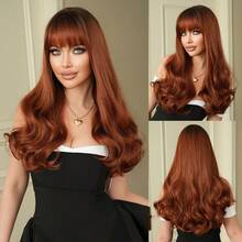 7JHH WIGS Long Body Wave Wigs For Women 24-Inch Wavy Curly Wig With Bangs, Synthetic Heat-Resistant Fiber Fluffy Wig For Daily Wear, Music Festival Party Use( Red Copper, Linen Gold, Pale Blonde ) - Multicolor - View 12