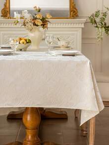 1pc French Cream White 3D Jacquard Tablecloth, Paisley Pattern Round/Square/Rectangular Dining Table Cover, Luxury European Country Style Decorative Tablecloth, Suitable For Home Kitchen, Gathering, Wedding, Banquet Scenes, Multiple Size Options - Creamy White - View 9
