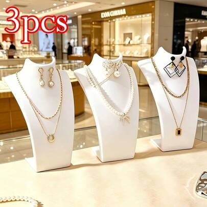 1/3pcs White Portrait Jewelry Display Stand, Plastic Jewelry Storage Rack, Elegant Model Neck For Necklace, Bracelet, Earring Display, Suitable For Home And Commercial Use, Minimalist Design, Durable And Lightweight Display Prop, Ideal Gift For Valentine's Day, Mother's Day, Christmas, Wedding, Birthday, Reusable Jewelry Storage And Decoration