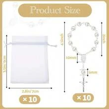 10 Sets Baptism Party Favors Mini Rose Rosary Beads With Faux Pearls, Suitable For Baptism, Wedding, First Communion Party Favors - Multi-color - View 3