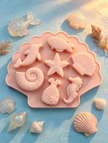7-Cavity Pink Ocean Animal Silicone Mold With Random Color Silicone Dropper, Silicone, Non-Stick Easy Release, Heat-Resistant, Reusable, Soft Silicone Baking Mold For Making Chocolate, Candy, Caramel Cookies And Other Handmade Sweets To Meet Different Creative Needs - Multicolor - View 6