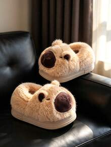 Children's Cartoon Capybara Warm Simple Anti-Slip Cute Fuzzy Slippers Autumn/Winter New Style - Khaki - View 5