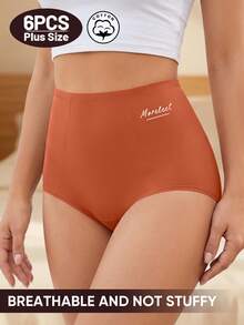 MEIYATING 6pcs Plus Size Women's High Waist Tummy Control Cotton Comfortable Daily Triangle Panties With English Print - Multicolor - View 4