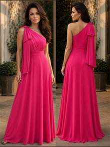 Long Dress For Bridesmaid Wedding Graduation Light Party - Hot Pink - View 2