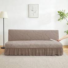 Futon Sofa Bed Cover With Ruffled Skirt, Stretch Jacquard Big Leaf Pattern Elastic One-Piece Slipcover, Machine Washable Furniture Protector For Living Room - Khaki - View 5
