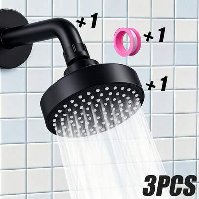3pcs Black Shower Head Set, Rainfall Fixed Shower Head With 4-Inch Wall-Mounted Shower Arm And Sealing Tape, Matte Black Bathroom Shower Set, Universal G1/2 Thread