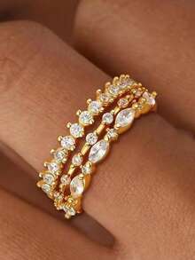3 Pcs Gold Stackable Rings For Women Non Tarnish – 3 PiecesRing Set With Cubic Zirconia – Dainty Waterproof Stacking Rings For Everyday Wear - Multicolor - View 12