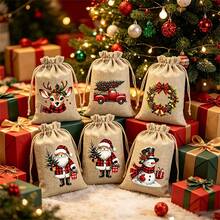 1/6/12pcs,Christmas Burlap Gift Bags, Small Gift Bags With Drawstrings, Suitable For Christmas, New Year Parties, Country Parties And Other Party Favors - Multicolor - View 2