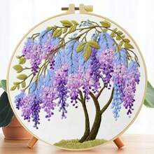 1PC 20*20cm/7.9*7.9in,Purple Landscapes Embroidery Kit, DIY Handmade Embroidery Set For Adult Beginners, Home Gift, Women's Sewing Gift, Including User Manual, Printed Pattern Fabric, Embroidery Frame, Needle And Thread. - A - View 7