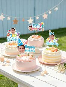 1/3/5/10pcs Customized Photo Personalized Face Cake Toppers, Different Photo Cake Decorations, Birthday Party Decor, Birthday, Baby Shower, Family Gathering, Holiday, Dessert Garnish, Party Supplies, Suitable For Home, Personalized Gift, Unique Gift - Multicolor (Cake Topper 2) - View 5