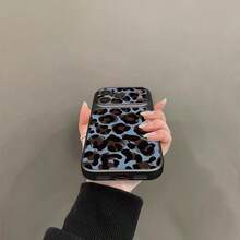 Luxury Shiny Leopard Print Lens Protection Phone Case, Compatible With 17 Pro Max, 16, 15, 14 Pro Max, 13, Fashionable Creative Unique Back Cover - Blue - View 3