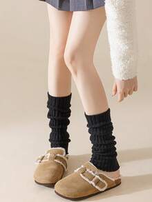6 Pairs Women's Solid Color Vertical Striped Leg Warmers, Simple Fashion Versatile Autumn/Winter, Cozy - Multicolor - View 25