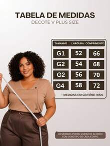 Kit 3 Blusas Feminina Plus Size Decote V Manga Curta Malha Premium Básica Casual - H00 - Multicolorido - Visão 8