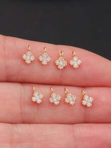 8pcs Mini Four-Leaf Clover Micro-Inlaid Colorful Zirconia Charms DIY Piercing Earrings, Bracelets, Anklets, Waist Chain Accessories, Best Handmade DIY Gift - Multicolor - View 10