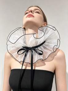 1pc Elegant White Organza Ruffle Detachable Collar, Victorian Style Neckline Decoration, Layered Organza Neck Accessory, Suitable For Bride, Wedding, Daily Photography And Party, Versatile Neck Accessory For Women - White - View 7