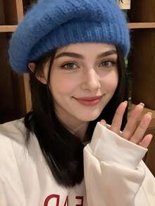 女款新款針織貝雷帽，秋冬韓系大廓形設計，顯頭小修飾臉型提亮膚色，日系日常保暖毛帽 - 多色 - 查看 2
