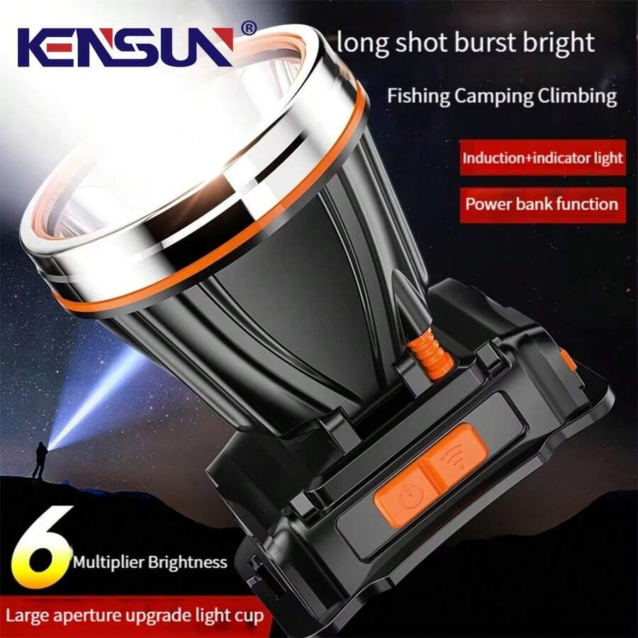 Lampu Kepala LED Daya Tinggi XHP360, Lampu Sorot Jarak Jauh, Dapat Diisi Ulang USB Tipe-C, Lampu Kepala dengan Sensor Gerak untuk Berkemah
