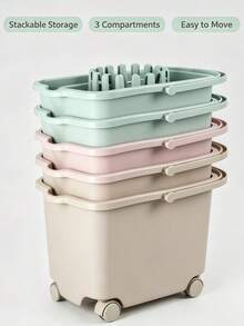 15L Plastic Mop Bucket, Rectangular Mop Tub With Built-In Wringer, Stackable To Save Space, Equipped With 4 Rolling Casters, Random Color Delivery, Portable Household Water Container, Perfect For Daily Mopping In Apartments And Bathrooms. - A - View 6