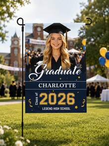 Custom Graduation Garden Flag, Personalized 2026 Class Yard Banner, Modern Graduation Party Decor, Customized Name Graduation Flag, Customizable College Graduate Gift, Garden, Front Yard, Porch Decoration, Graduation Celebration, Gift For Friends And Family - Style a - View 2