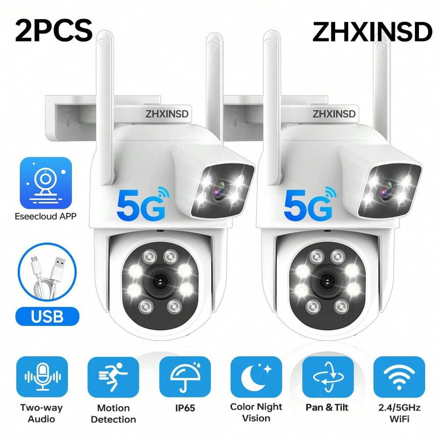 Camera an ninh ZHXINSD 2.4G/5G WiFi ống kính kép, camera an ninh không dây thông minh 4MP cho gia đình và ngoài trời, tự động theo dõi, âm thanh 2 chiều, nhìn đêm màu, IP65, theo dõi và phát hiện người - trắng - Xem 1