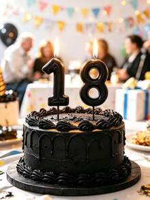 6厘米黑色数字蜡烛0-9，生日、周年纪念、生日派对蛋糕装饰蜡烛 - 黑色 - 查看 2