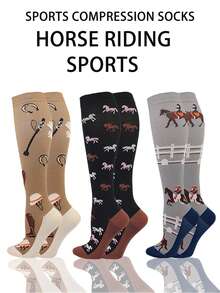 1 Pair/3 Pairs Men's Outdoor Horse Riding Compression Socks, Sports Fitness Running Knee-High Socks - Multicolor - View 2