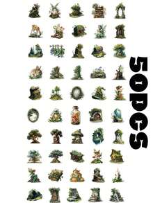 50pcs Green Forest Phone Stickers, Creative Aesthetic Design Transparent Stickers, Suitable For Phone Cases, Tablets, Laptops, Luggage, Cars, Notebooks, Helmets, Guitars, Skateboards, Storage Boxes, Handwritten Journals - 50pcs - View 11