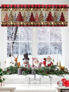 1 Stück Weihnachts-Gardinen-Volant, Sonnenschutz-Vorhang mit Weihnachtsbaum-Design, bedruckte kurze Küchenvorhänge, Weihnachtsdekoration, Weihnachts-Hängedekoration, Weihnachts-Heimdekoration, Frohe Weihnachten Dekoration, Weihnachtsornament, Badezimmerdekoration - Weihnachten Modell J - Übersicht 3