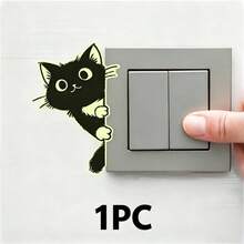Glowing Peeking Cat Wall Decal, Night Light Switch Sticker, Removable Cute Animal Decoration, Suitable For Bedroom, Living Room, Smooth Walls, Glass And Tiles - A - View 8